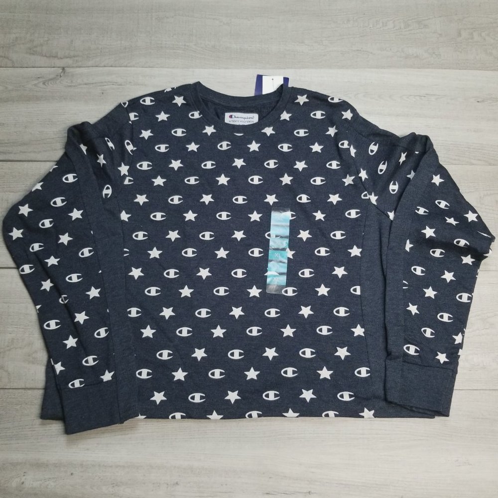 Champion Blue Crew Sweatshirt with C Logo and Stars Size XL
